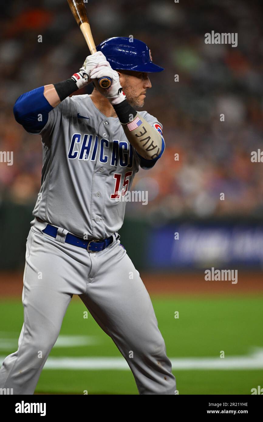 Houston, Usa. 15. Mai 2023. Chicago Cubs fängt Yan Gomes (15) an der Spitze des vierten Inning während des MLB-Spiels zwischen den Chicago Cubs und den Houston Astros am Montag, den 15. Mai 2023, im Minute Maid Park in Houston, Texas. Die Astros besiegten die Cubs 6-4. (Tom Walko/Image of Sport/Sipa USA) Kredit: SIPA US/Alamy Live News Stockfoto