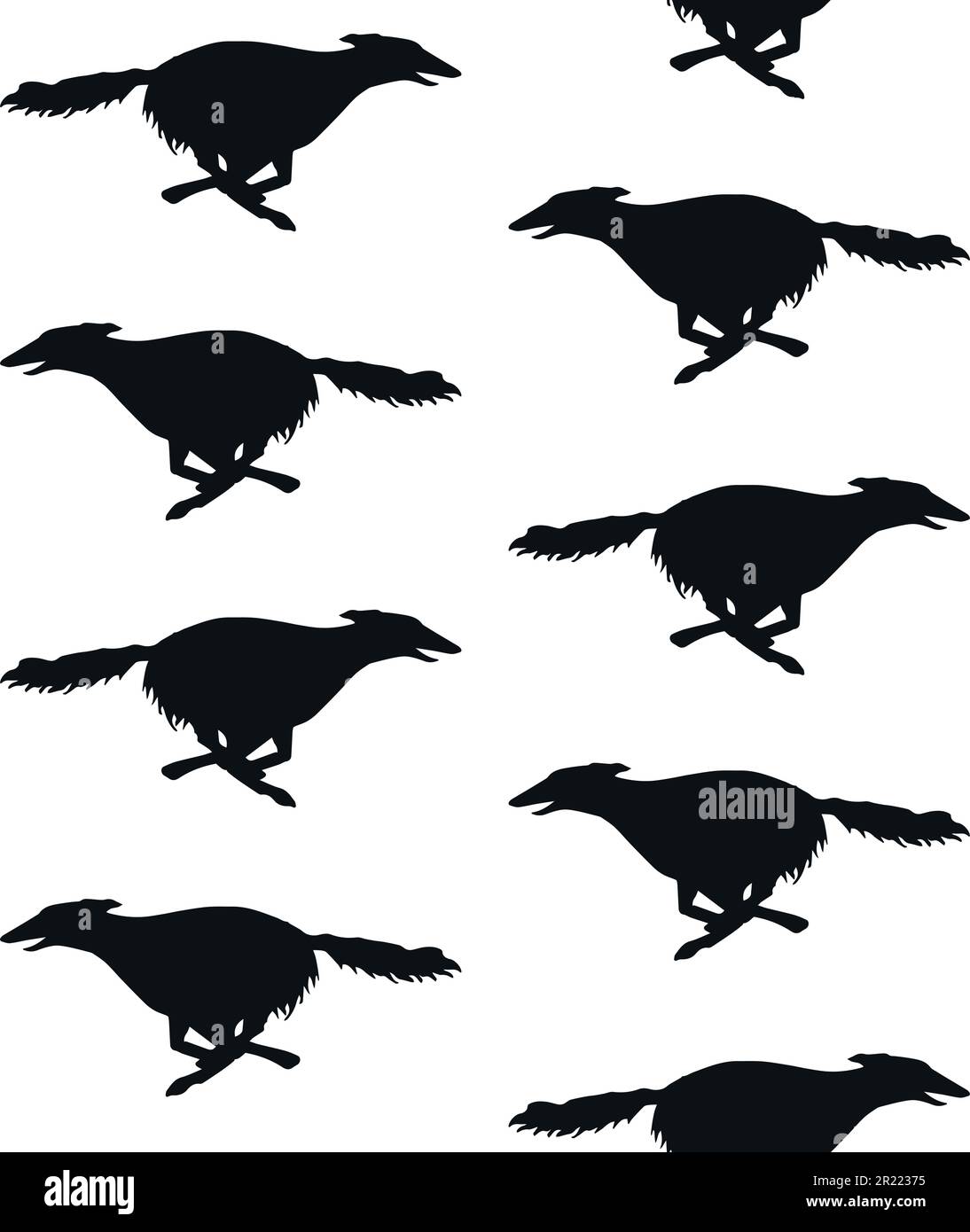 Vektornahtloses Muster einer handgezeichneten russischen Borzoi-Hundesilhouette, isoliert auf weißem Hintergrund Stock Vektor