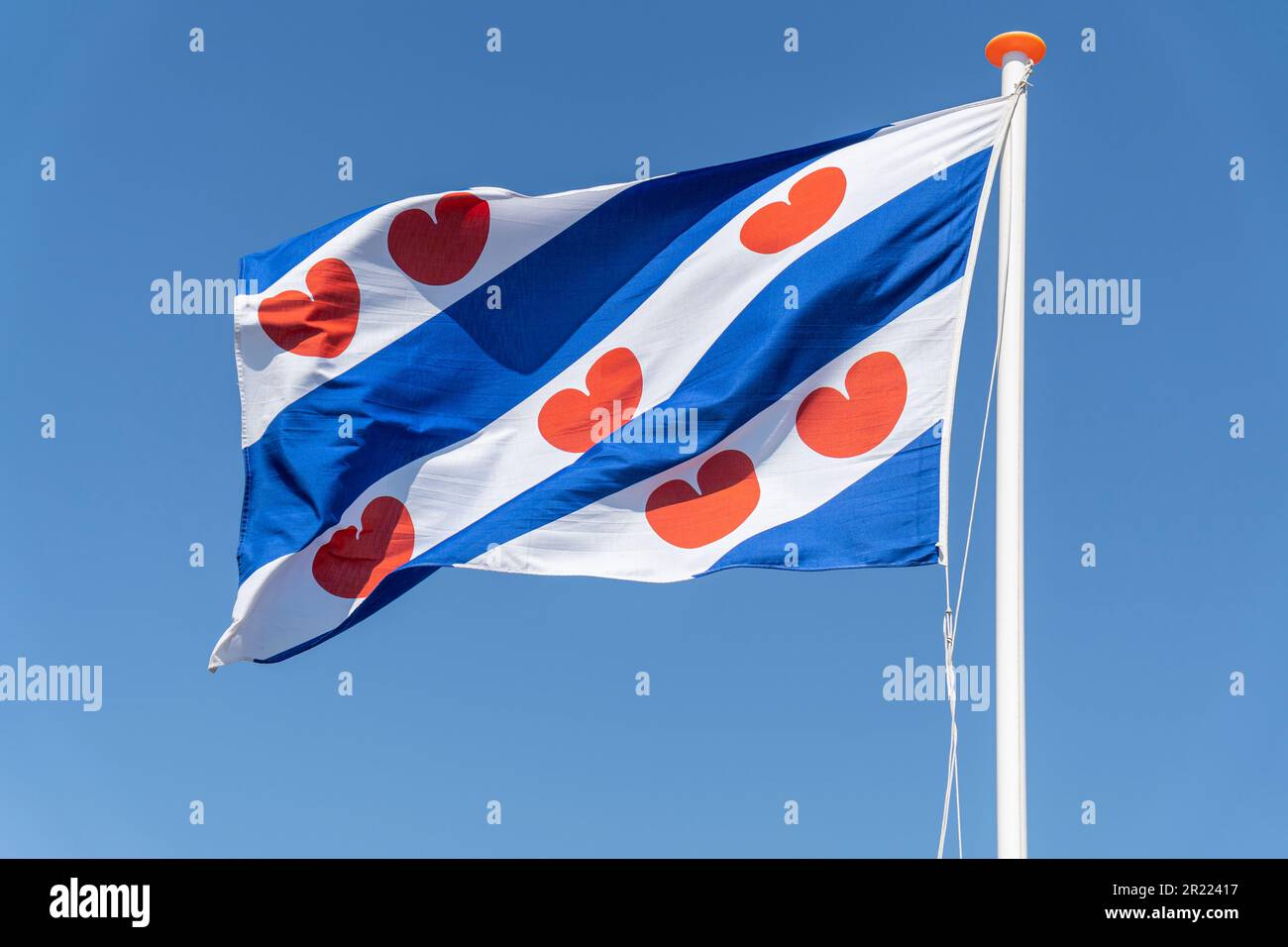 Flagge der niederländischen Provinz Friesland, die im Wind fliegt Stockfoto