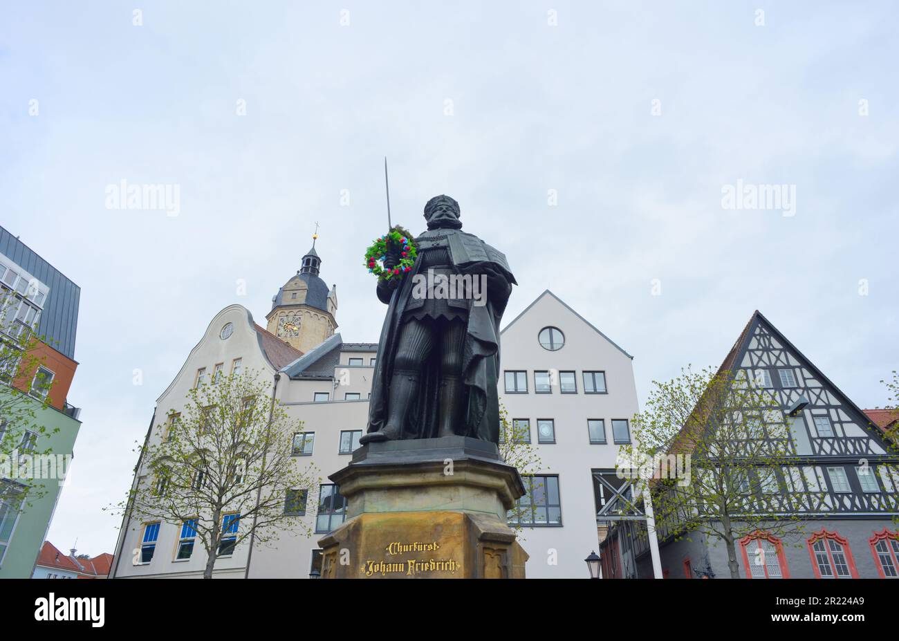 Jena, Deutschland, Marktplatz und Statue von Johann Friedrich Stockfoto
