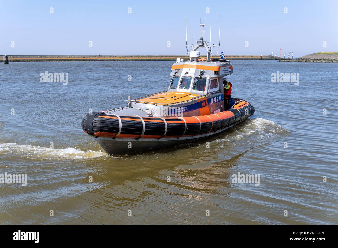 KNRM Rettungsboot Wiecher en Jap Visser-Politiek. KNRM ist die freiwillige Organisation in den Niederlanden, die mit der Rettung von Menschenleben auf See beauftragt ist. Stockfoto