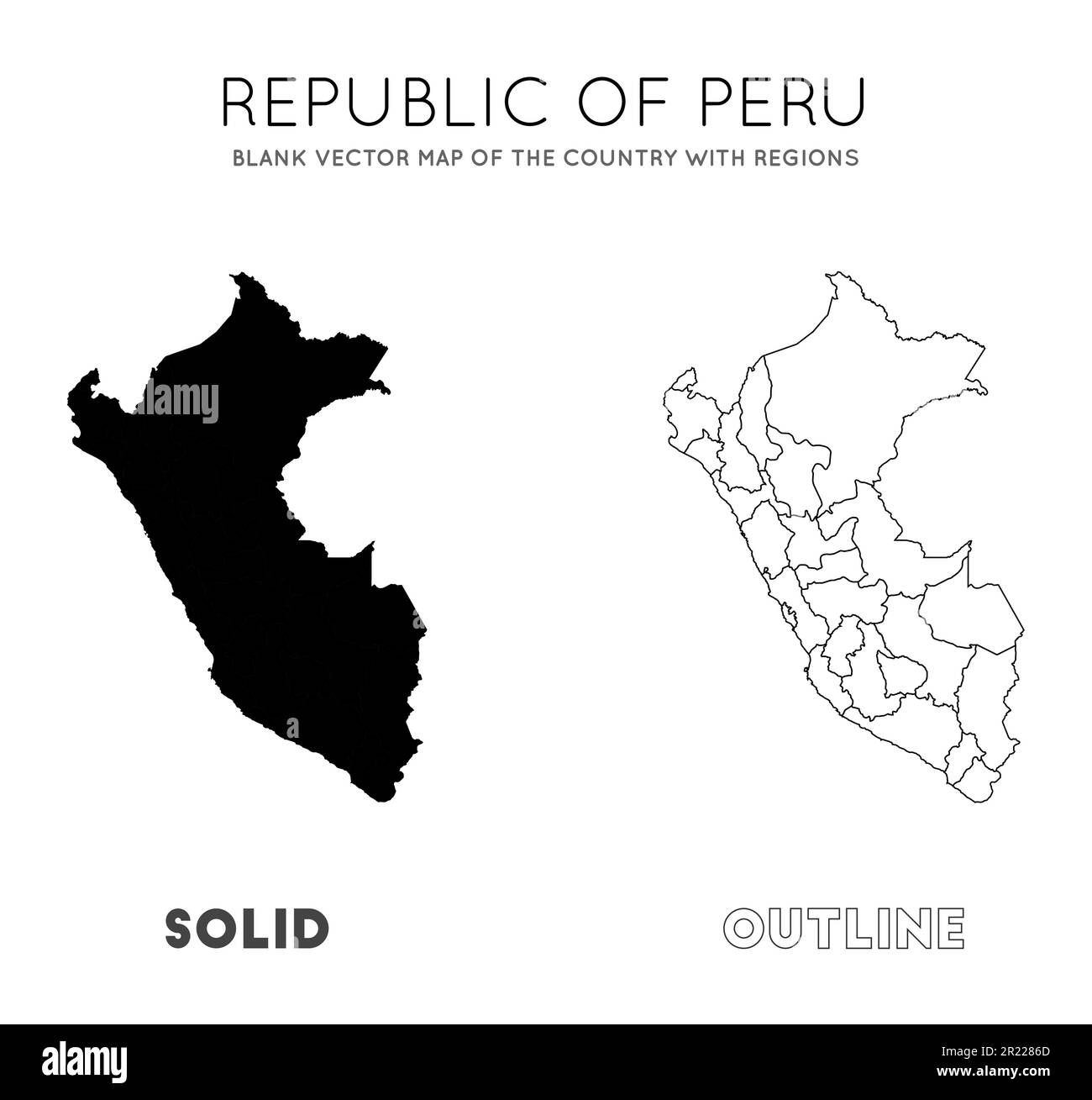 Peru Karte. Leere Vektorkarte des Landes mit Regionen. Grenzen von Peru für Ihre Infografik. Vektorabbildung. Stock Vektor