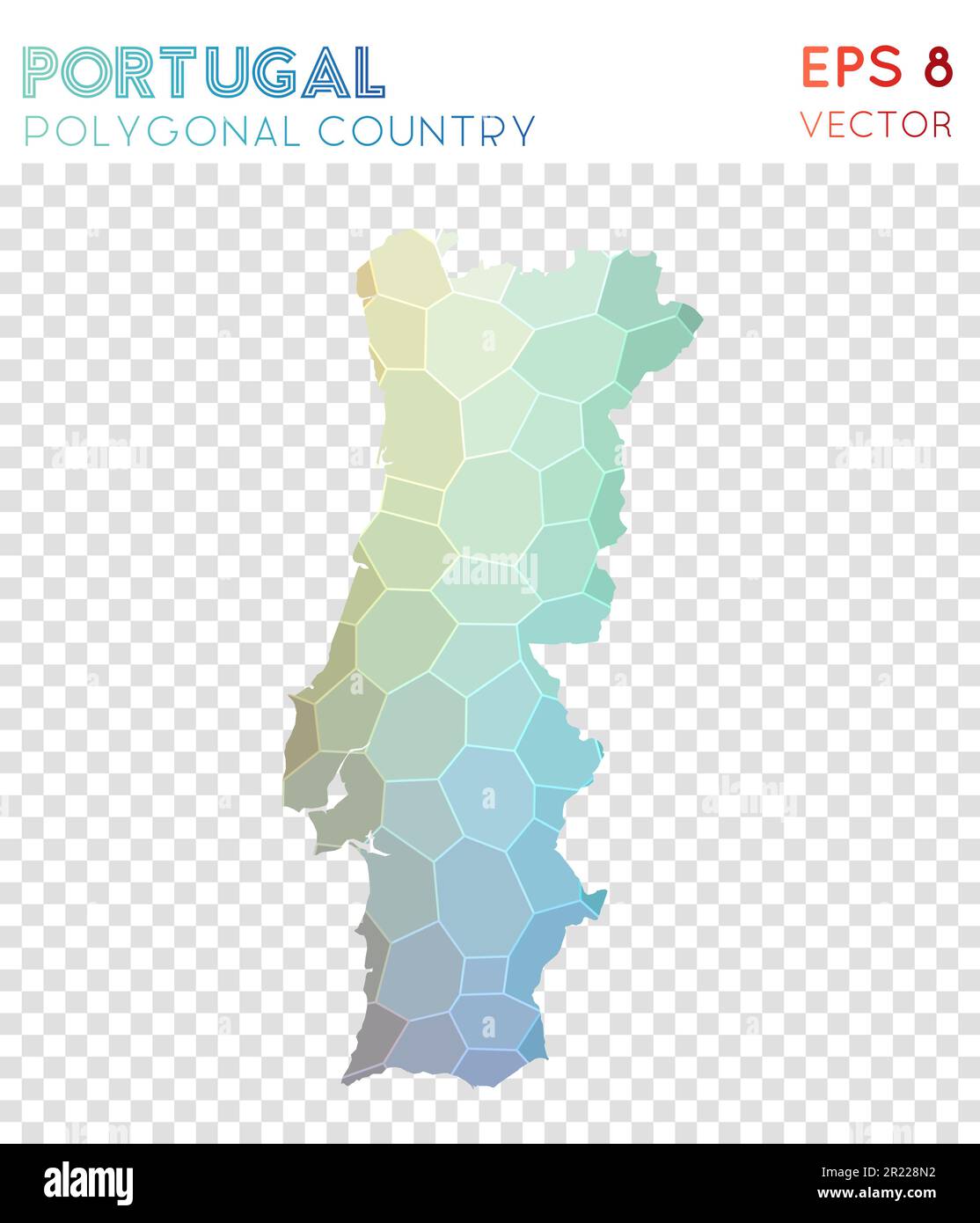 Vieleckige Karte Portugals, Land im Mosaikstil. Ansprechendes Design mit niedrigem Poly-Stil und modernem Design. Polygonale Karte Portugals für Infografiken oder Präsentationen. Stock Vektor