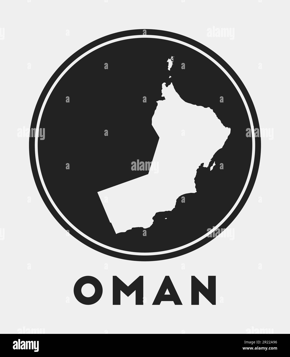 Oman-Symbol. Rundes Logo mit Landkarte und Titel. Stilvolles Oman-Logo mit Karte. Vektordarstellung. Stock Vektor