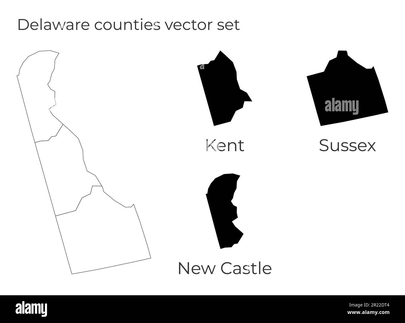 Delaware Karte mit Formen von Regionen. Leere Vektorkarte des US-Bundesstaates mit Bezirken. Die Grenzen des US-Bundesstaates für Ihre Infografik. Vektordarstellung Stock Vektor