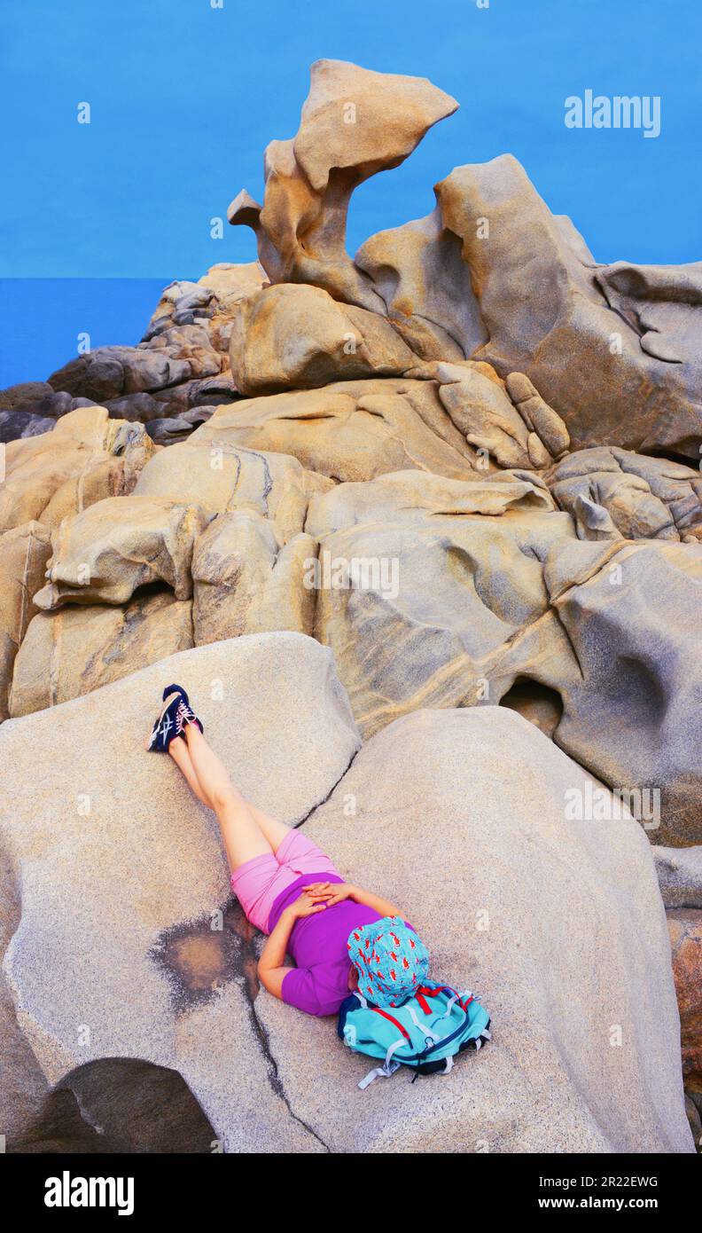 siesta auf dem Fußweg entlang des Meeres, Frankreich, Korsika, Campomoro Stockfoto