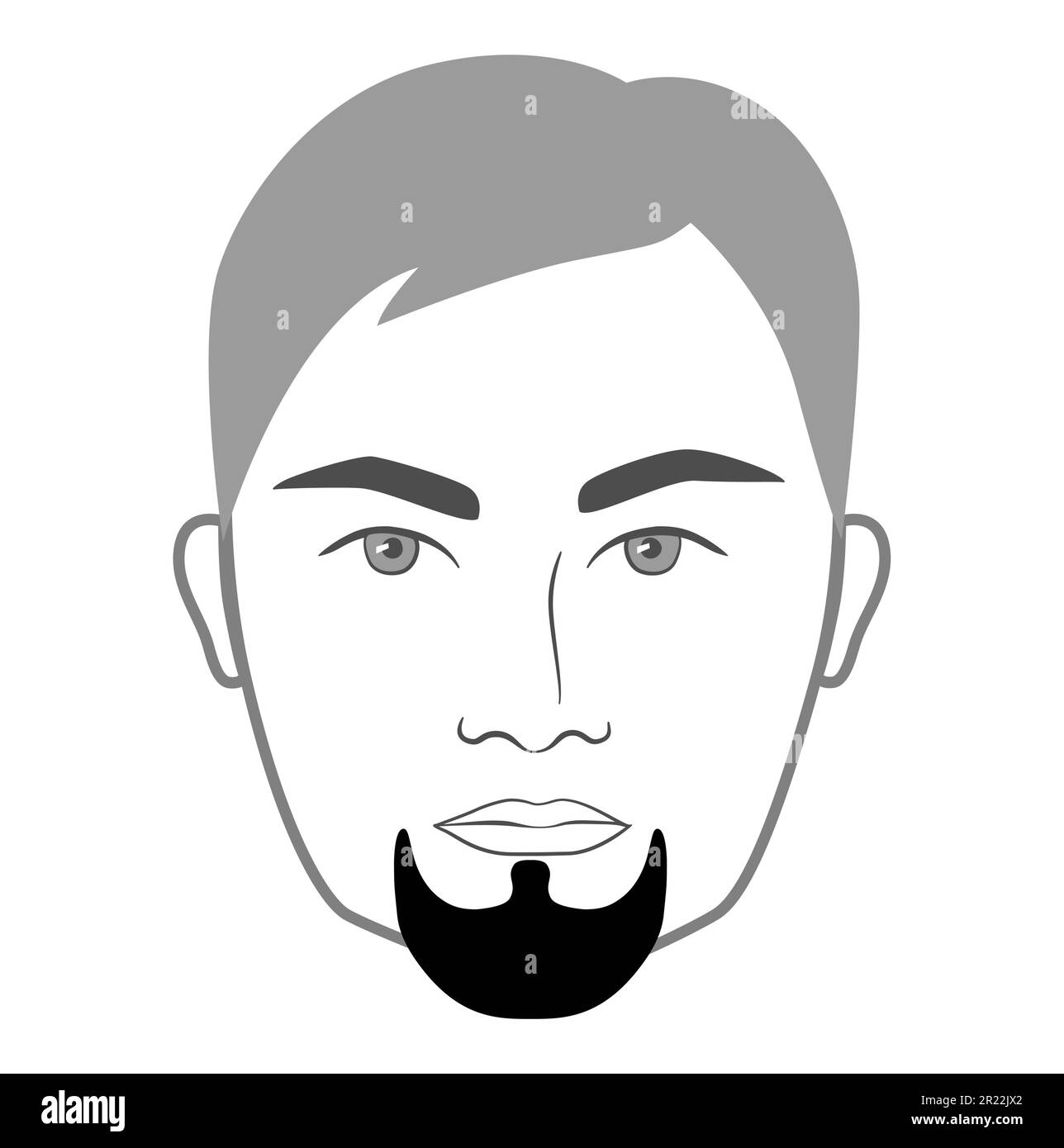 Ziegenbart Männer im Gesicht Illustration Gesichtsbehaarung ohne Schnurrbart. Vector Grey Black Portrait Male Fashion Template Flat Collection Set. Stilvolle, isolierte Frisur auf weißem Hintergrund. Stock Vektor