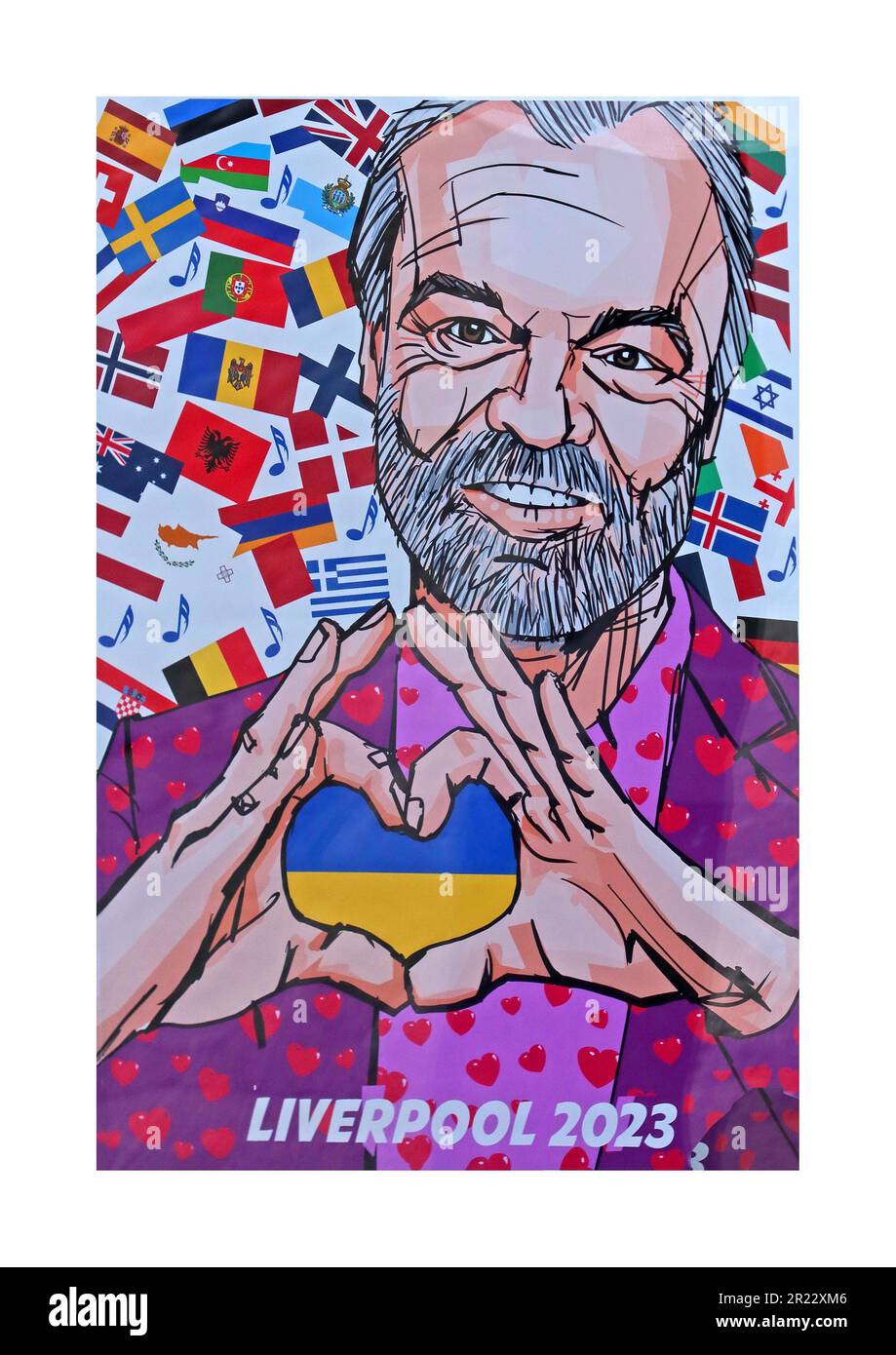 Liverpool Graham Norton Eurovision2023-Kunstwerke zur Feier jedes Ländereintritts und ein Herz für die Ukraine, Großbritannien Stockfoto