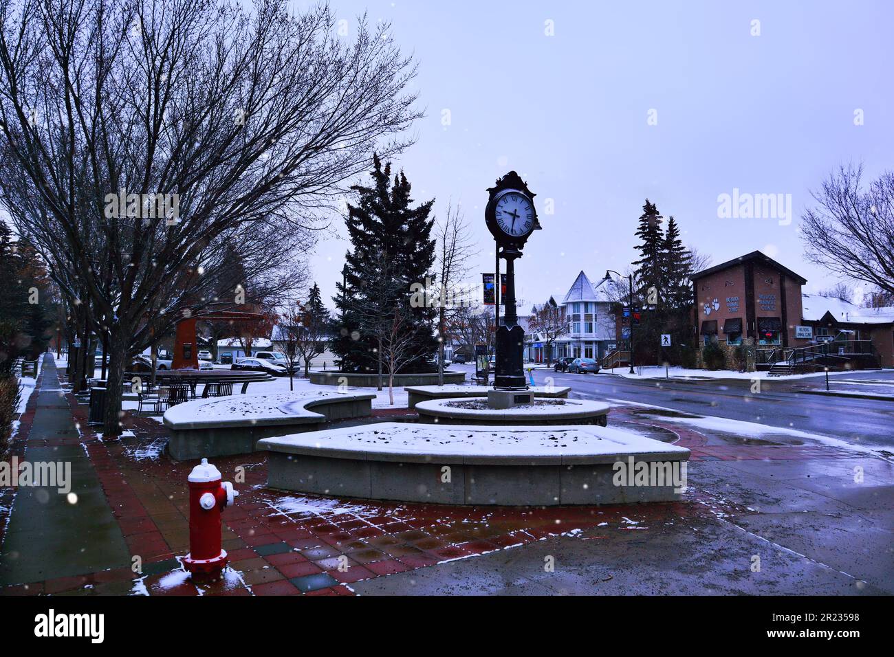 Okotoks, ein Winterwunderland in Alberta, Kanada. Stockfoto