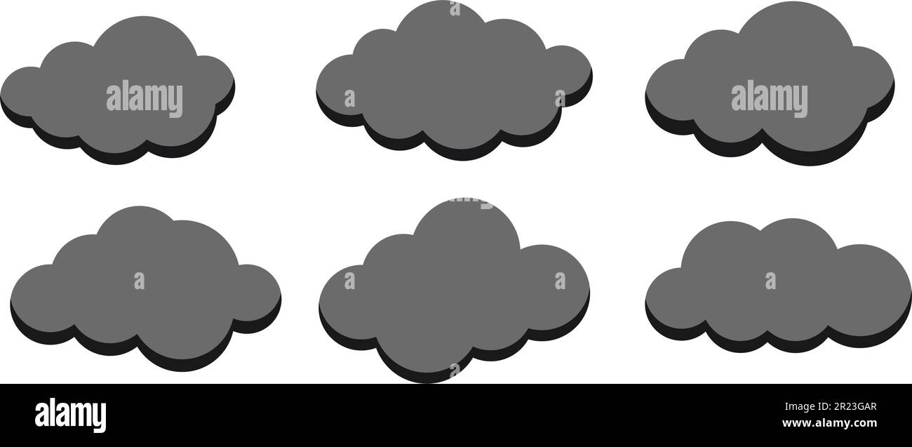 Graue Rauchwolken Vektorsymbol-Set isoliert auf weißem Hintergrund. Stock Vektor