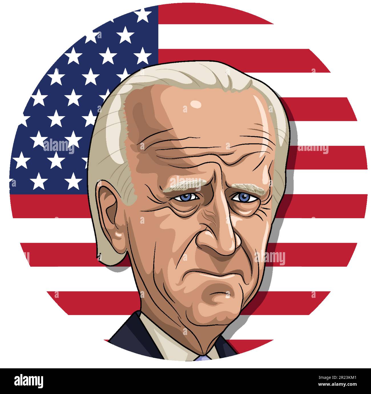 Joe Biden, amerikanischer Politiker, mit einer Zeichentrickfigur mit amerikanischer Flagge Stock Vektor
