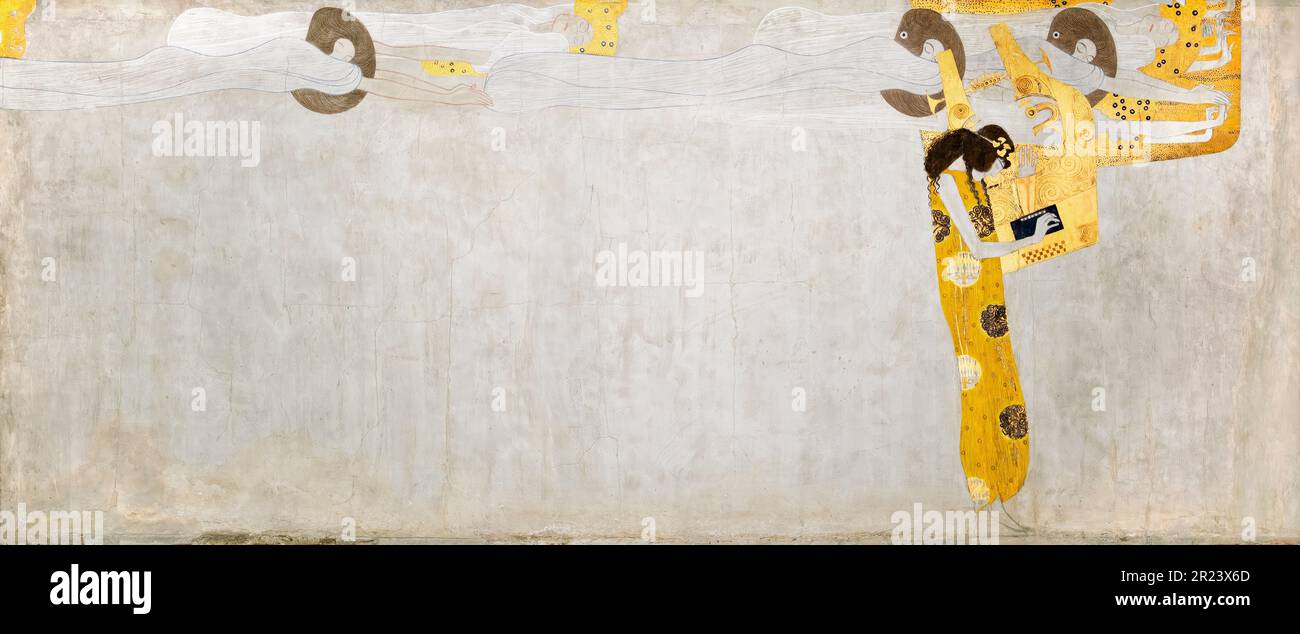 Gustav Klimt, Beethoven Frieze: Die Sehnsucht nach Glück findet Befriedigung in der Poesie, Gemälde 1901 Stockfoto