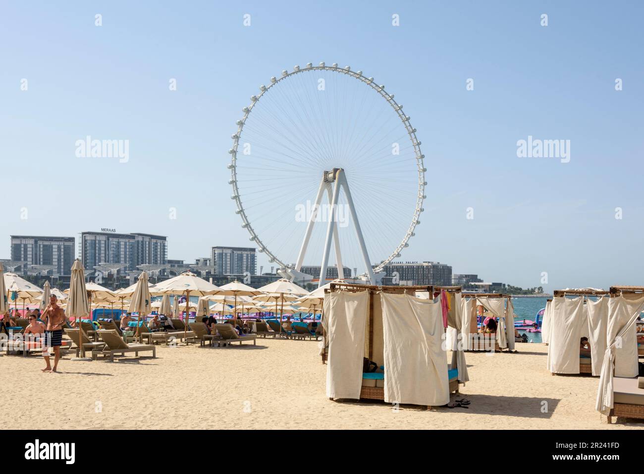 Blick auf das Riesenrad von Ain Dubai vom Marina Beach aus. Mit einer Höhe von 210m m ist es das größte Riesenrad der Welt, Dubai, Vereinigte Arabische Emirate Stockfoto