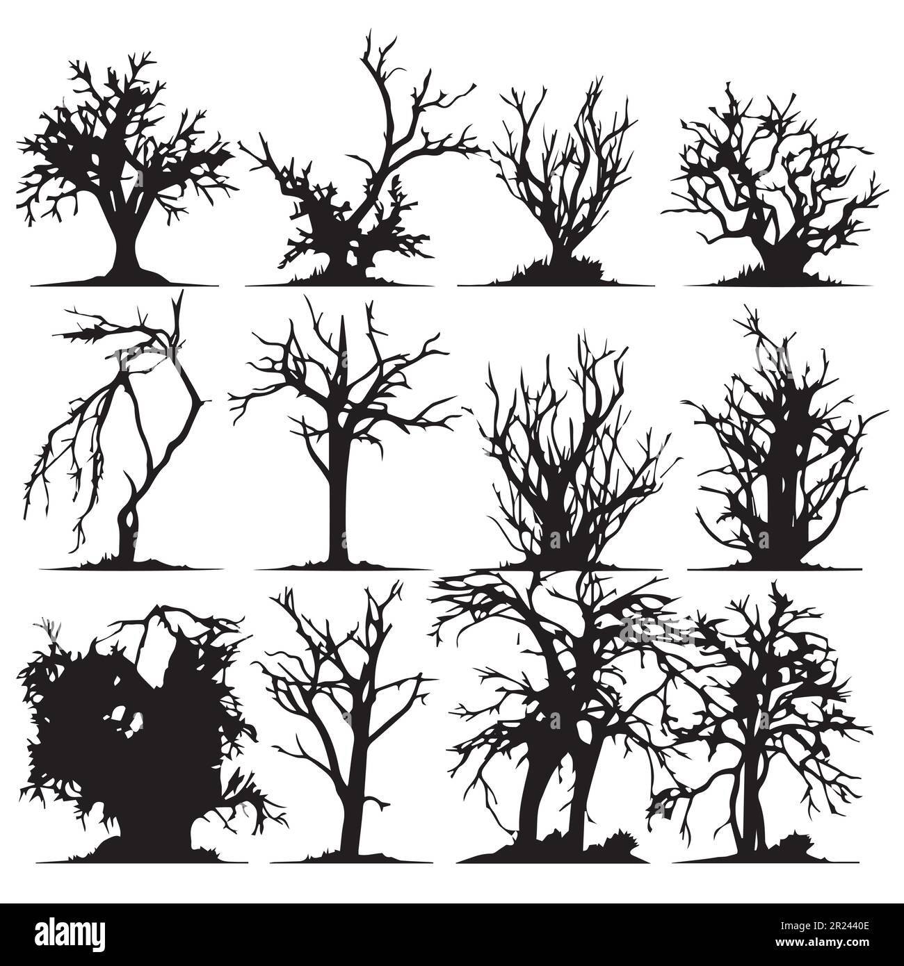 Silhouette toter Baumvektor. Silhouettenbaum ohne Blätter. Stock Vektor