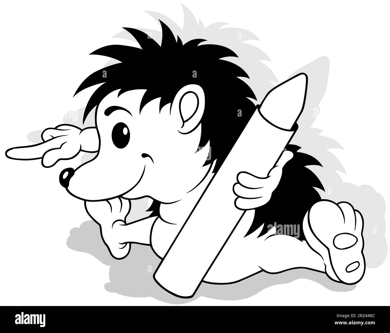 Zeichnung eines sitzenden Igels mit Wachsstift Stock Vektor