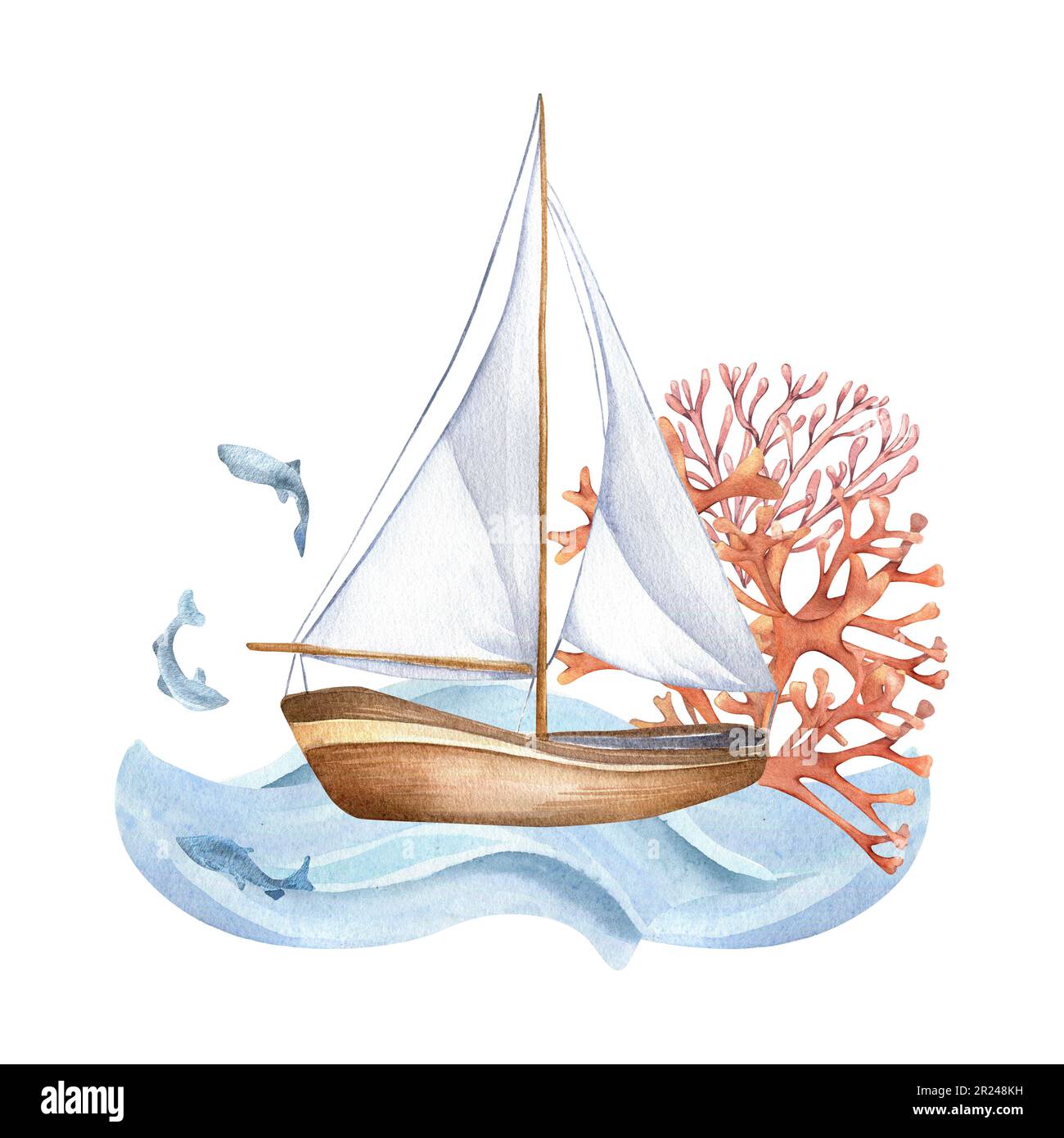 zusammensetzung-eines-segelschiffs-im-vintage-stil-aquarell