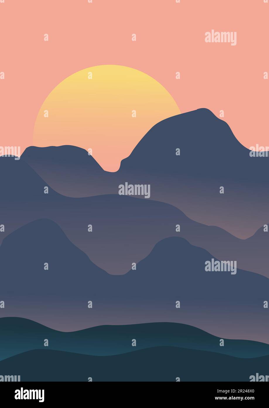 Abstraktes Poster mit minimaler Berglandschaft. Stock Vektor