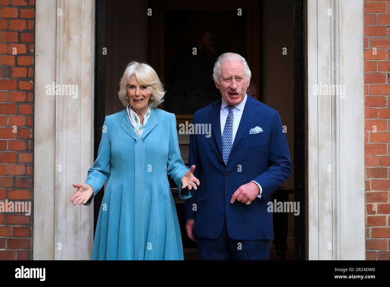 Britain's King Charles III and Britain's Queen Camilla leave the St