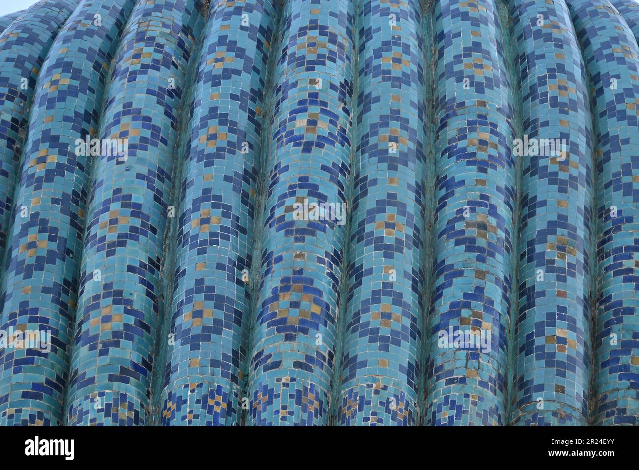 Details der Keramikdekorationen im Amir Temur Mausoleum in Samarkand, Usbekistan Stockfoto