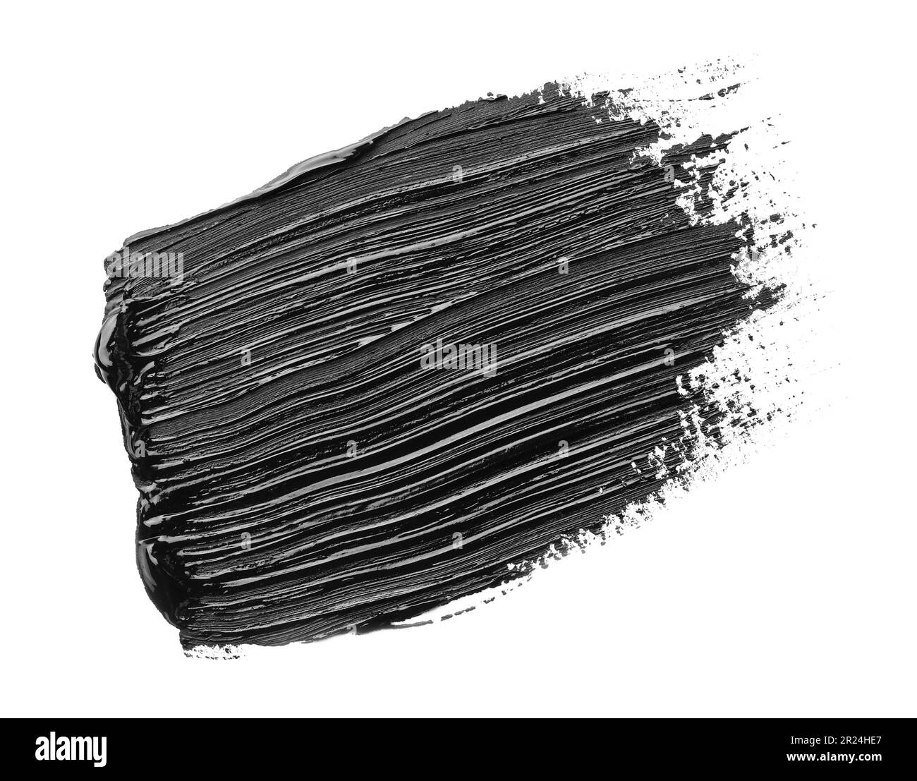 Pinselstriche mit schwarzer Ölfarbe auf weißem Hintergrund, Draufsicht Stockfoto