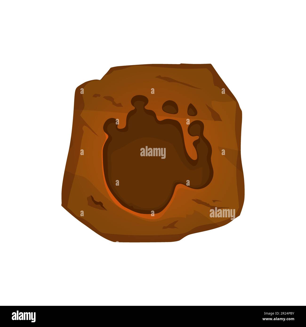 Jurassic-Dinosaurier-Cartoon-Fußabdruck, archäologisches Fossil. Paläontologie Wissenschaftsmuseum oder Evolution Wissenschaft ausgestorbene Reptilien Fußabdrücke, prähistorische Monsterkrallen, archäologische Fossilienvektorabdrücke Stock Vektor