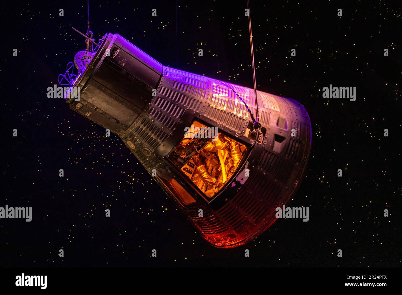 Houston USA 4. Februar 2023: Die Faith 7-Kapsel im Space Center Houston. Es gehört zur Mercury-Atlas 9 Mission der USA Mercury-Programm. Stockfoto