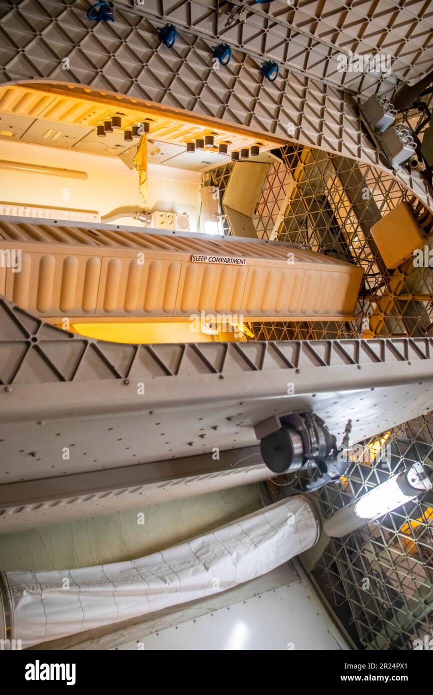 Houston USA 4. Februar 2023: Die Innenansicht des Skylab 1-G Trainers im Space Center Houston. Aus der Endphase einer Saturn-V-Rakete. Stockfoto