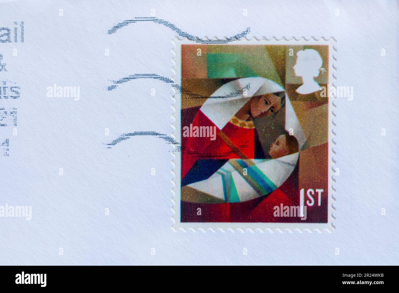 Weihnachtsstempel der Klasse 1., aufgeklebt auf weißem Umschlag 2022 Stockfoto
