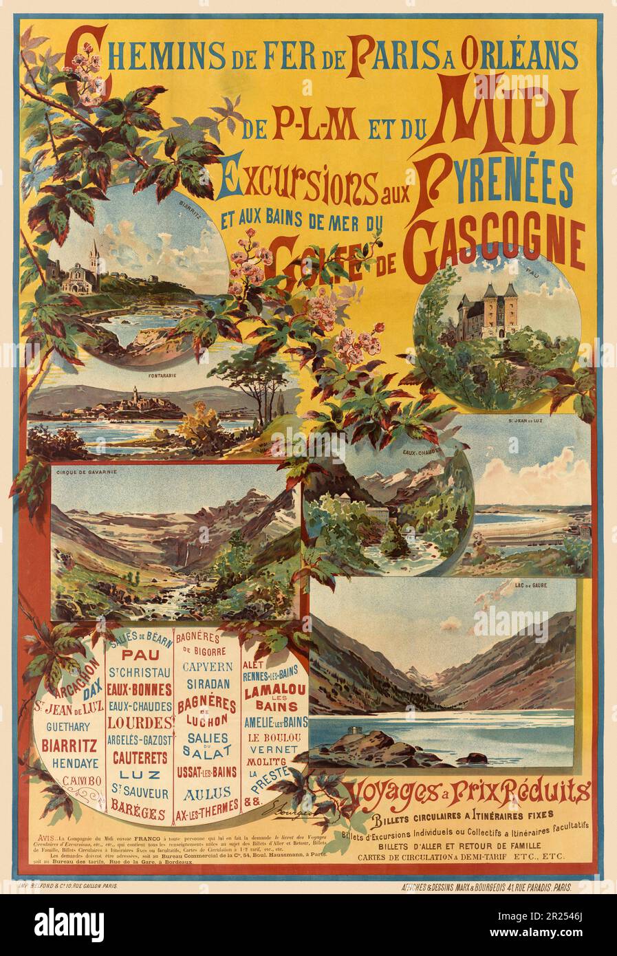 Chemins de fer de Paris à Orléans. Ausflüge aux Pyrénées von Eugène Victor Bourgeois (1855-1909). Poster wurde 1891 in Frankreich veröffentlicht. Stockfoto