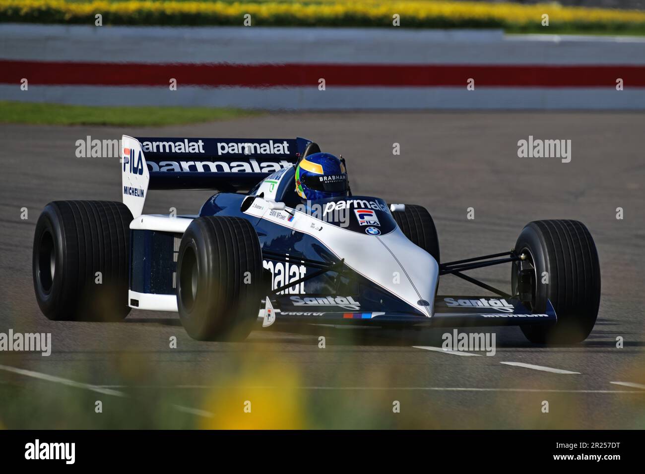 David Brabham, Brabham-BMW BT52, Vorführrunden, Goodwood 80. Mitgliedertreffen, Goodwood Motor Circuit, Chichester, West Sussex, England, April 20 Stockfoto