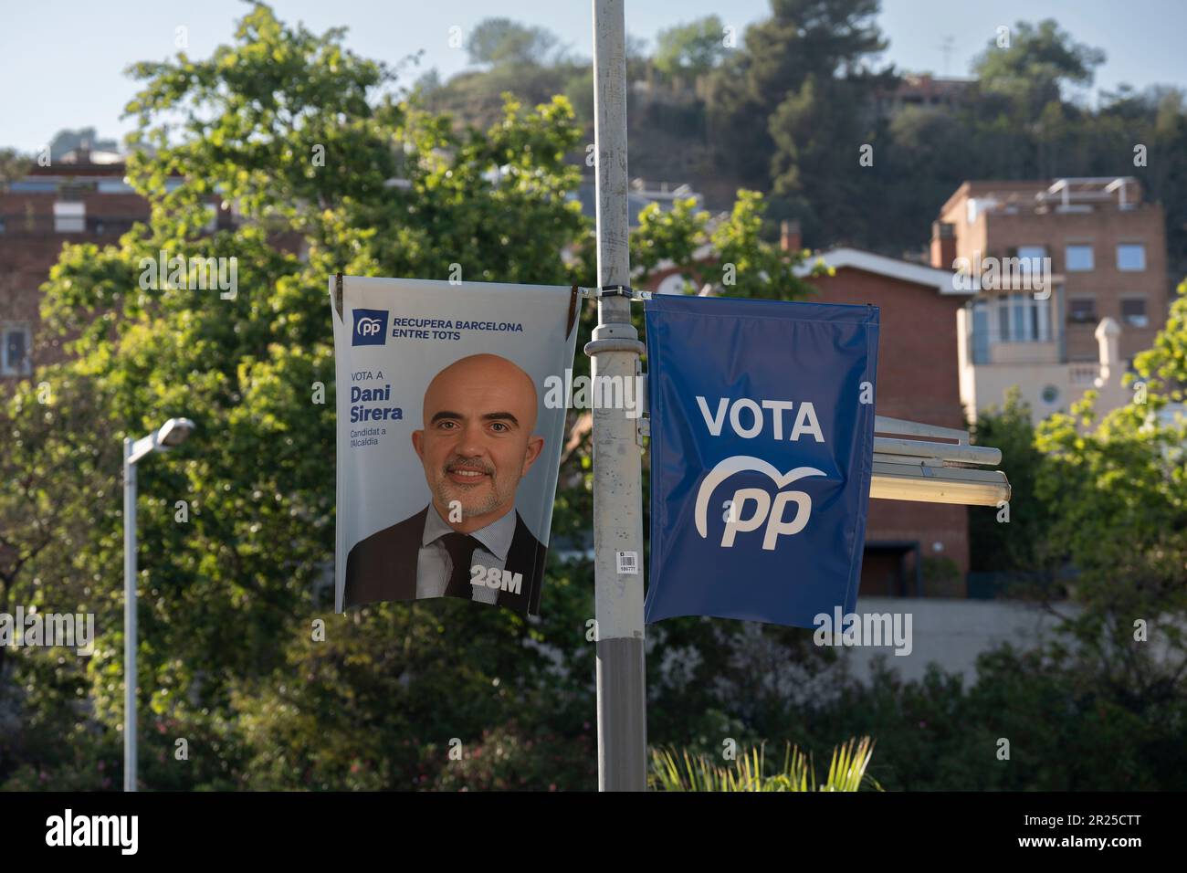 PP poster for the elections of May 28 to May 17, 2023, in Barcelona, Catalonia (Spain). Since the beginning of the electoral campaign, last May 12, all parties have filled the Spanish cities with electoral posters to promote the candidates running for the municipal and autonomic elections of May 28. 17 MAY 2023;POSTERS;POLITICAL PROPAGANDA David Zorrakino / Europa Press 05/17/2023 (Europa Press via AP) Stockfoto