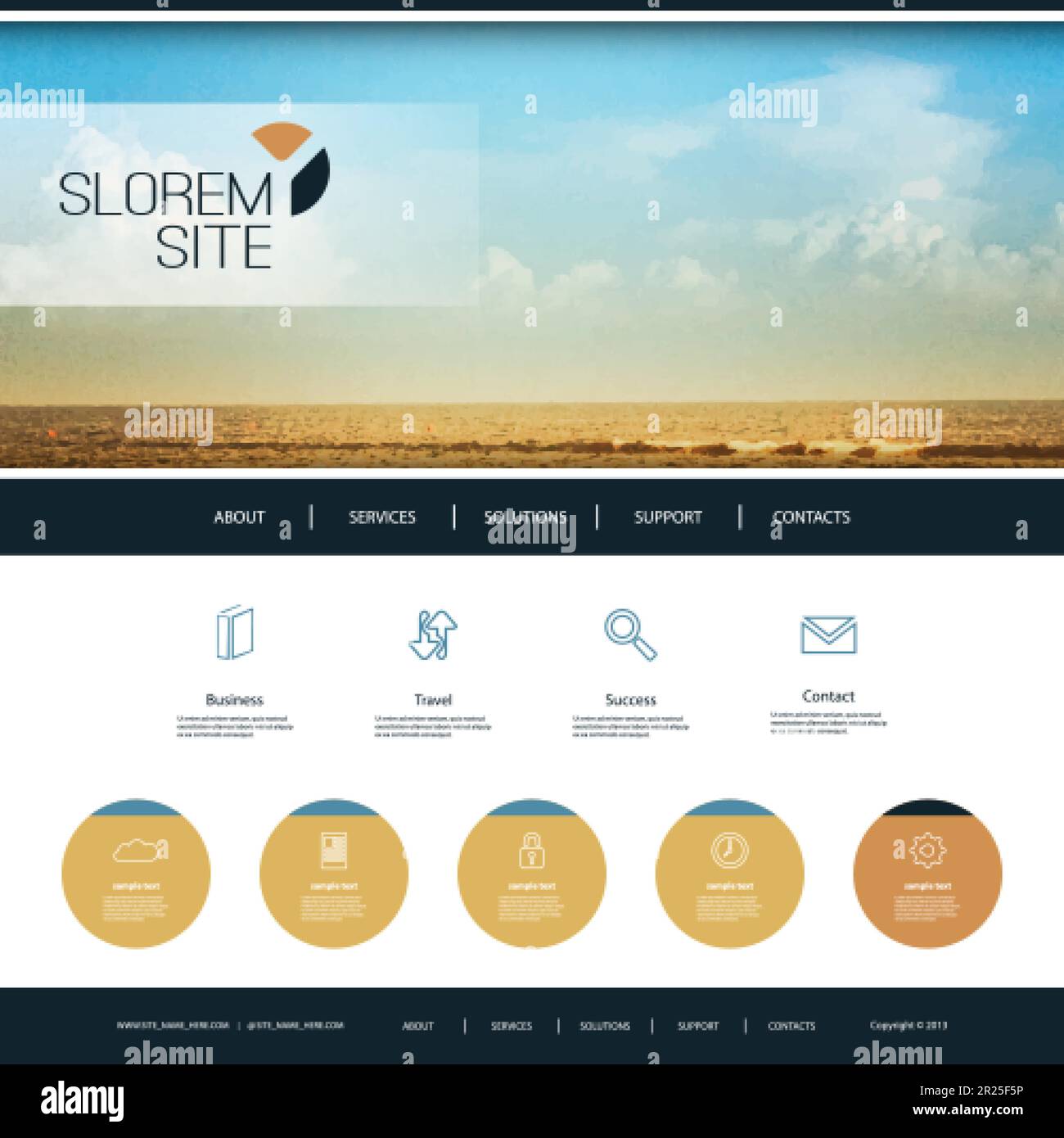 Websitedesign für Ihr Unternehmen mit Image-Hintergrund für den Strand Stock Vektor