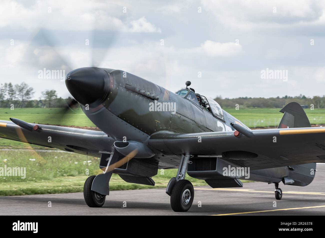 Das Supermarine Spitfire ist ein britisches einsitzendes Kampfflugzeug, das von der Royal Air Force und anderen alliierten Ländern während des Zweiten Weltkriegs eingesetzt wurde. Stockfoto