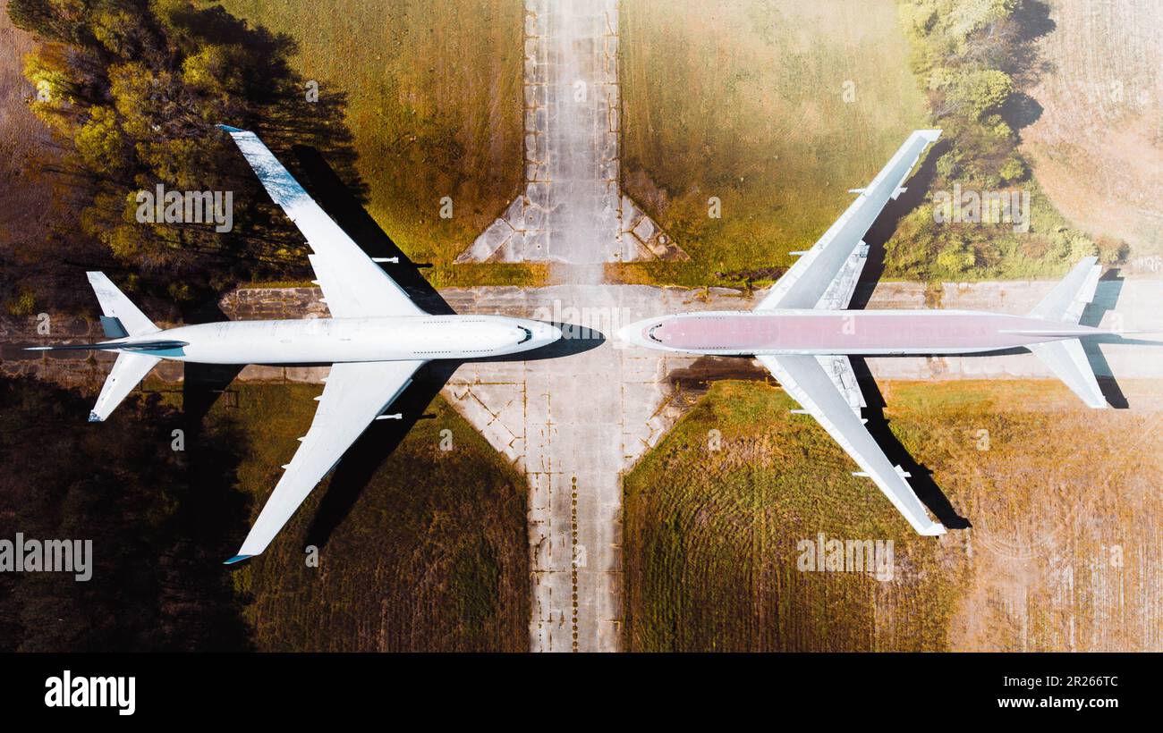 Drohnenfotografie eines Flugzeugfriedhofs in North Carolina Stockfoto