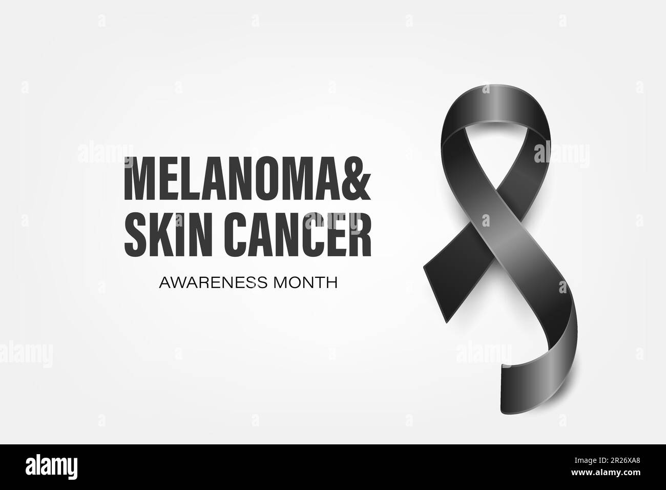 Melanom, Hautkrebsbanner, Karte, Plakette mit Vector 3D Realistic Black Band auf weißem Hintergrund. Melanom, Skin Cancer Awareness Month Symbol Stock Vektor