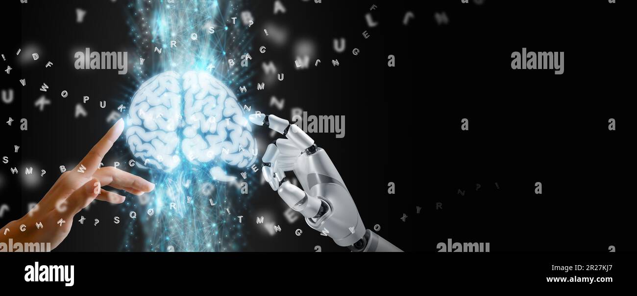 Gehirndekodierung Konzept, Dekodierung der Gehirnaktivität und des Signals in Dialog, KI Neurowissenschaft Fähigkeit, künstliche Intelligenz Neurodekodierung. Aman und r Stockfoto