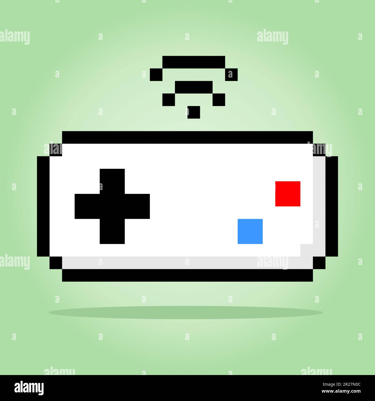 8-Bit-Pixel des Joysticks. Abbildung: Gamepad in Vektor für Kreuzstich und Spielelemente. Stock Vektor