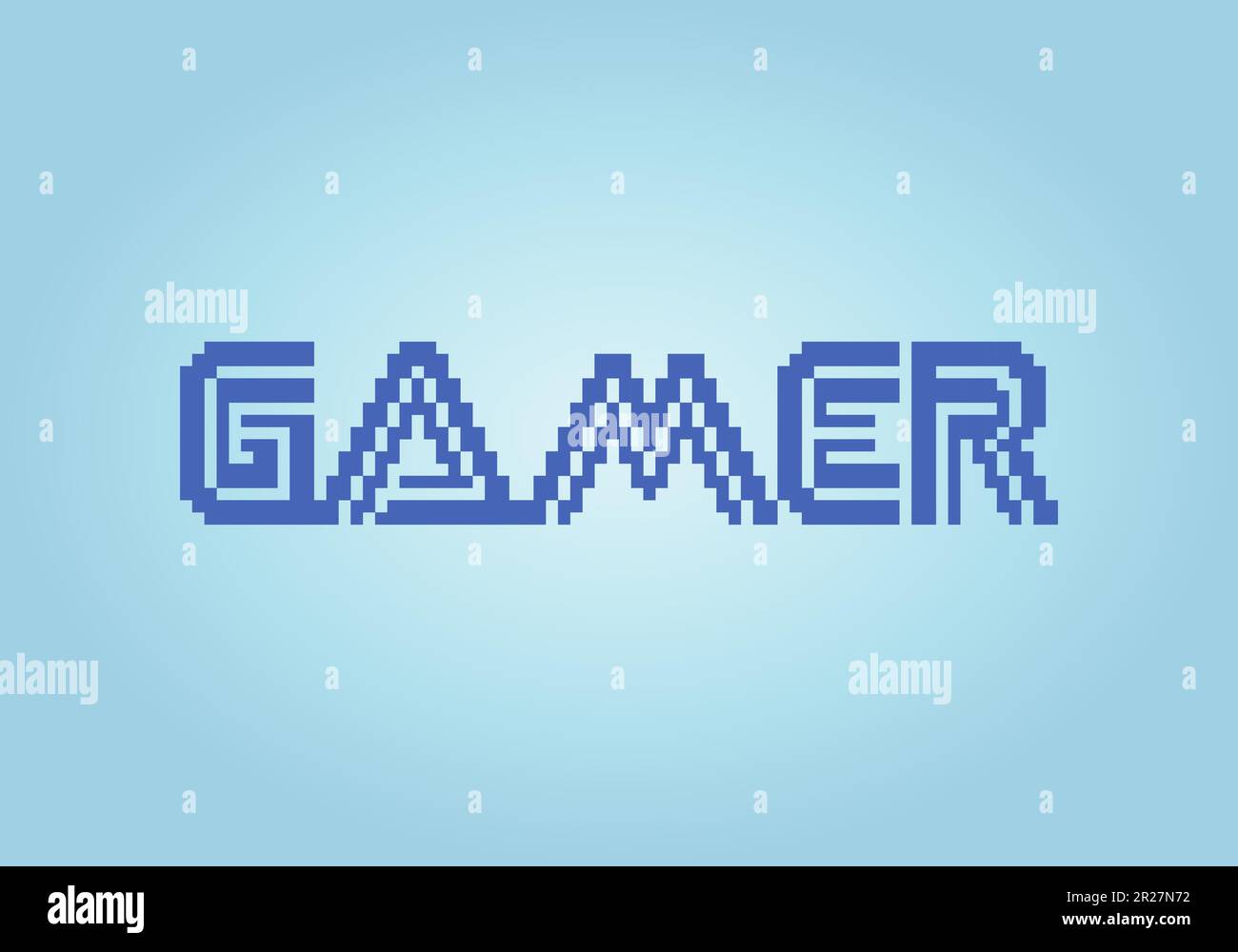 8-Bit-Pixel-Gamer-Text. Hintergrund Elemente eines Spiels und Muster von Kreuzstich in Vektorabbildungen. Stock Vektor