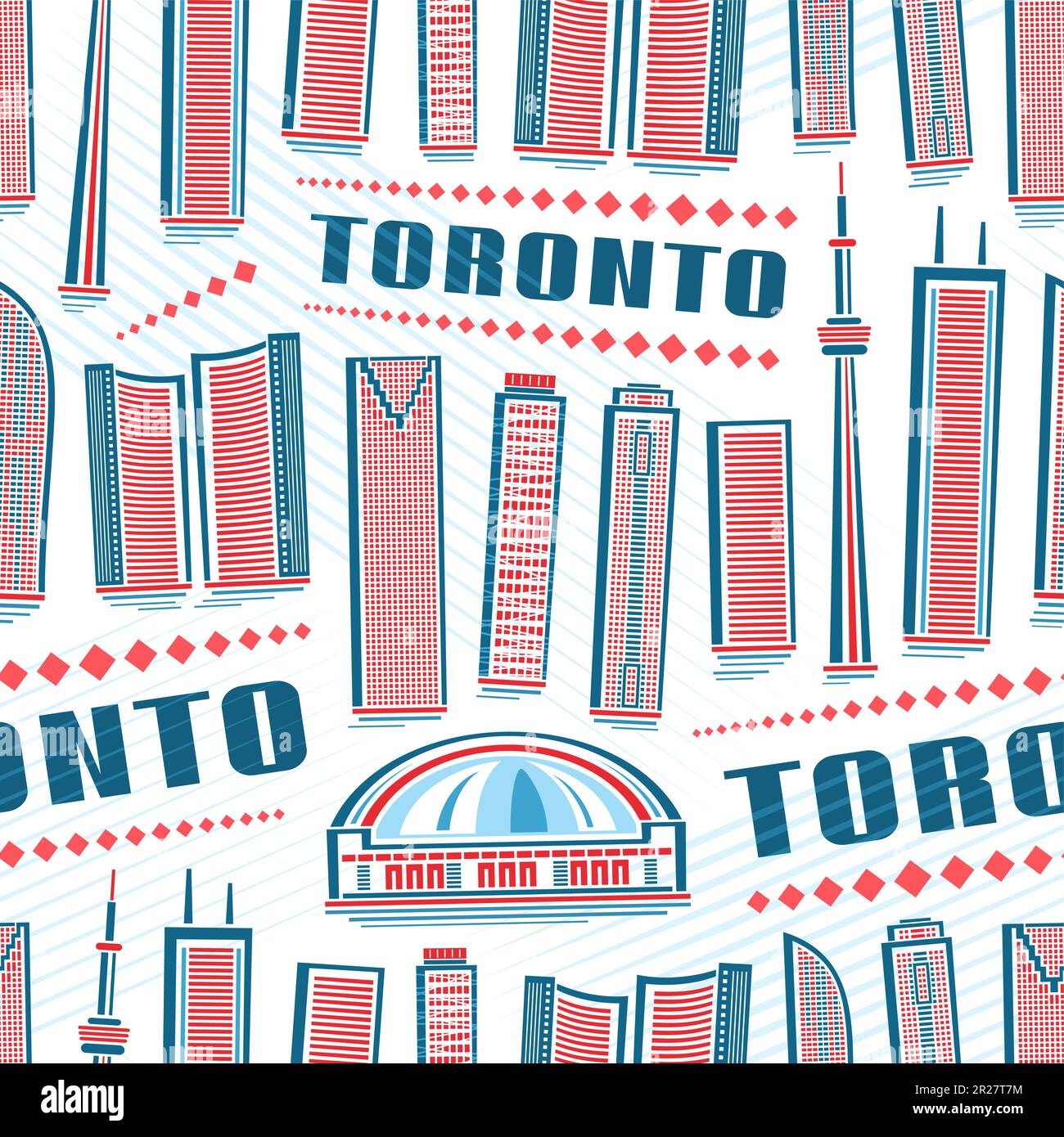 Vector Toronto Seamless Pattern, quadratischer, sich wiederholender Hintergrund mit Illustration der modernen Stadtlandschaft von toronto auf weißem Hintergrund für Geschenkpapier, de Stock Vektor