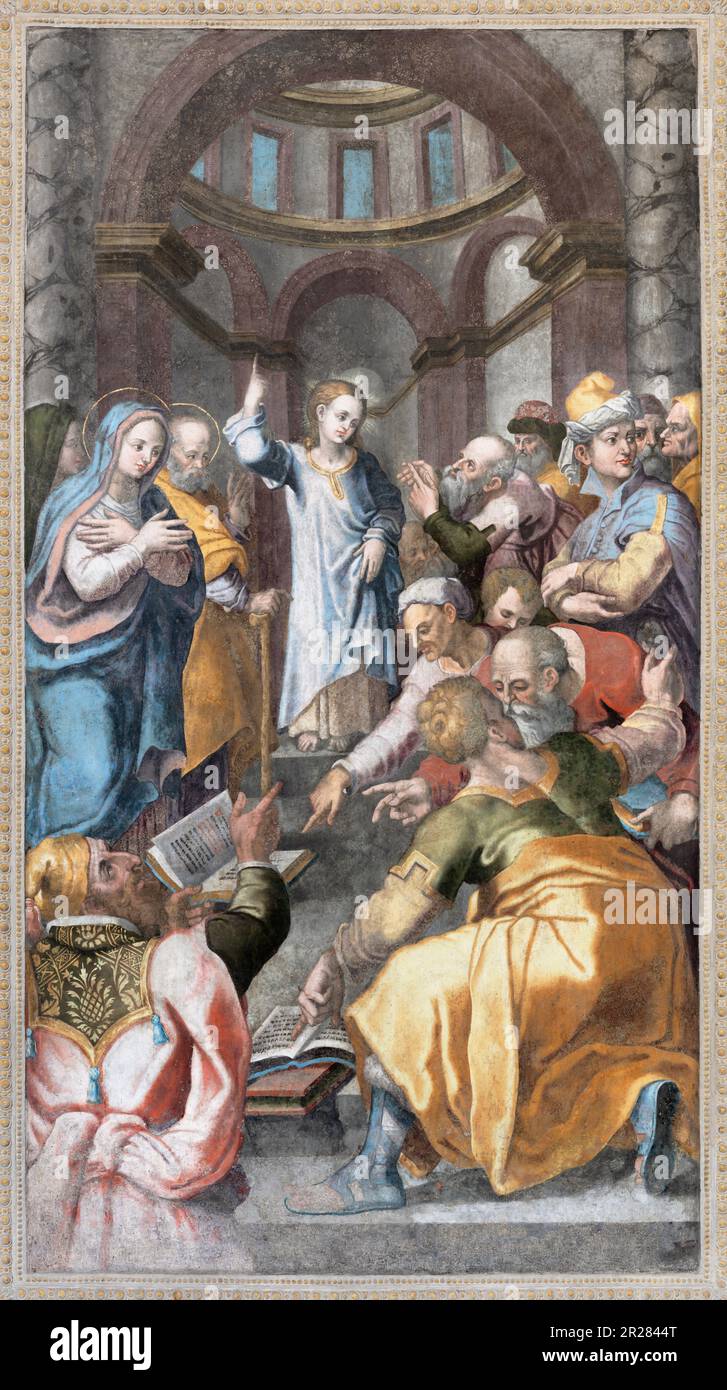 NEAPEL, ITALIEN - 23. APRIL 2023: Das Fresko von zwölf alten Jesus im Tempel der Kirche Chiesa di San Giovanni a Carbonara Stockfoto