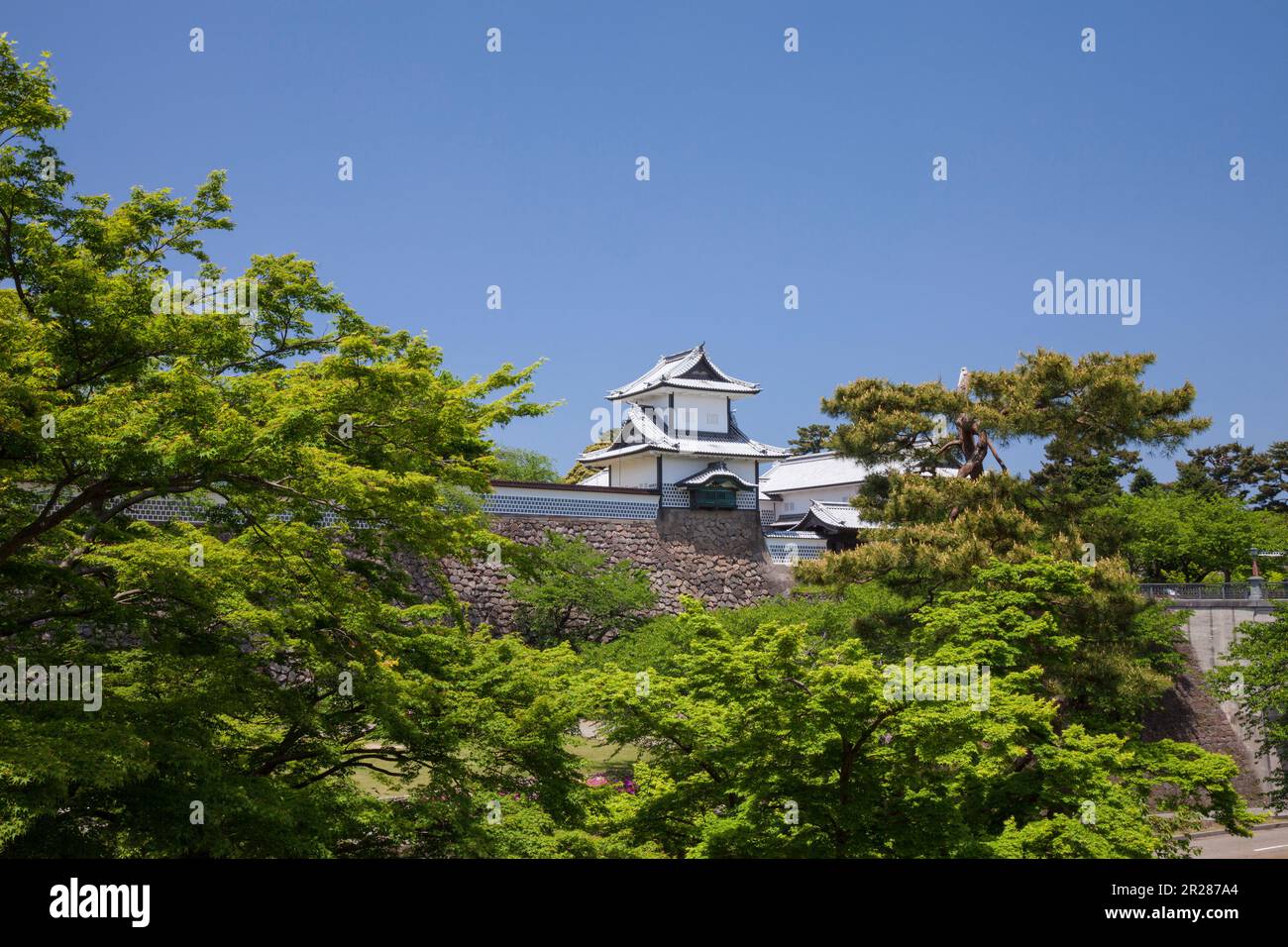 Frisches Grün und Kanazawa Castle Park Stockfoto