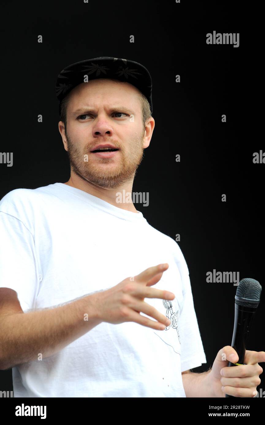 Mailand Italien 2012-07-05 : Rou Reynolds Sänger von Enter Shikari während Live-Konzert beim Heineken Jammin Festival 2012 Stockfoto