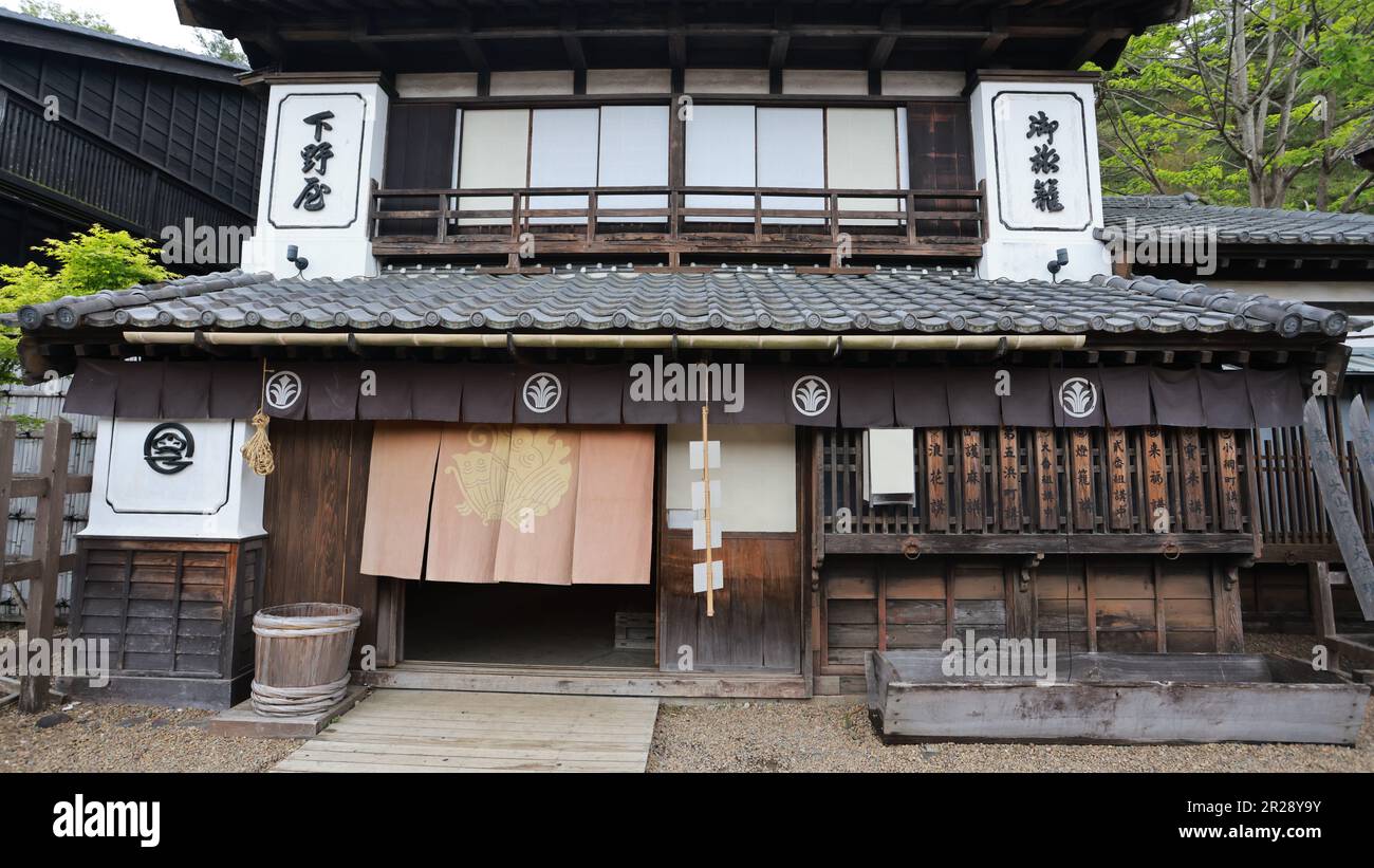 Kinugawa Onsen, Japan Mai 1 2023: Edo Wonderland Nikko Edomura ist einer der berühmten Freizeitparks in Kinugawa Onsen, Japan. Es ist ein historischer Freizeitpark Recrea Stockfoto