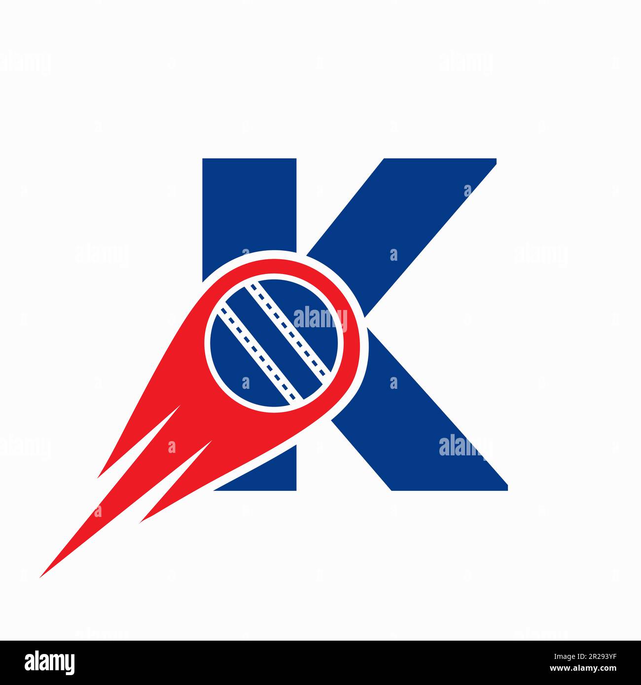 Das „K“-Logo mit dem „Moving Ball“-Symbol für das „Cricket Club“-Symbol. Cricketzeichen Stock Vektor