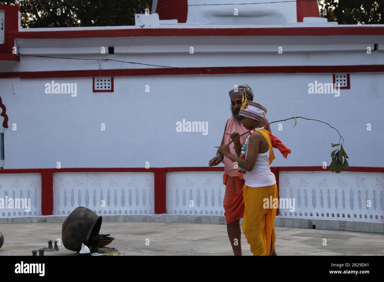 Hindu brahmin Upanayana oder die heilige Fadenzeremonie. Sein Eintritt in die Brahmacharya-Phase des Lebens. Stockfoto