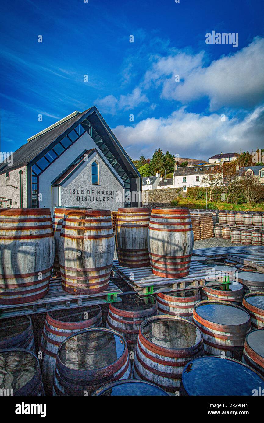 Außenansicht der Isle of Harris Distillery in Tarbert Isle of Harris, Äußere Hebriden, Schottland, Großbritannien Stockfoto