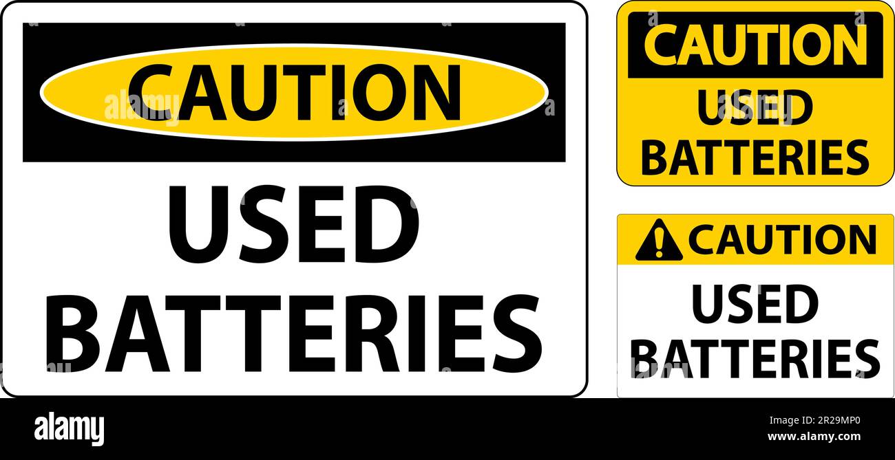 Warnschild „Alte Batterien“ Auf Weißem Hintergrund Stock Vektor
