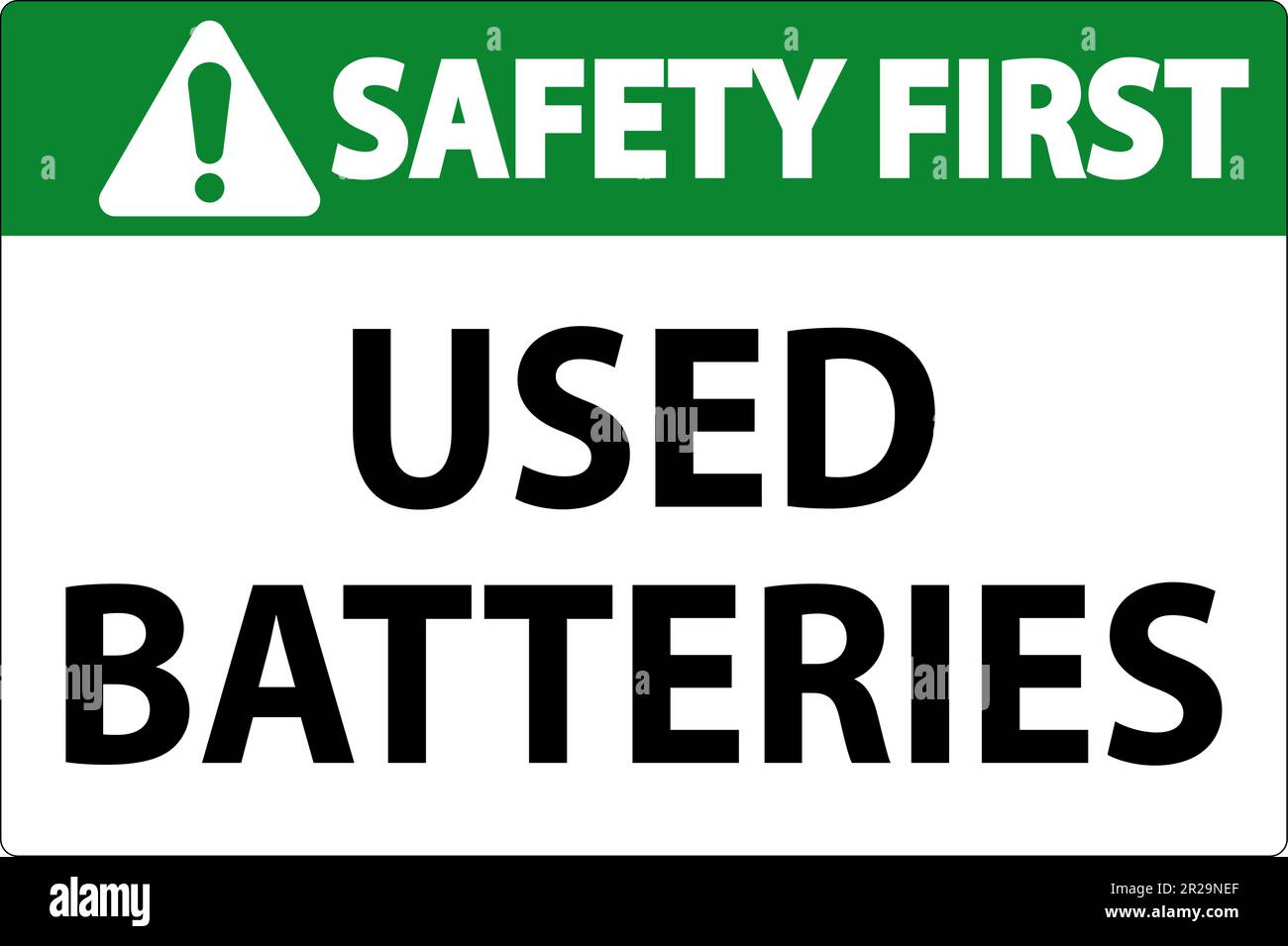 „Safety First“-Zeichen Für Gebrauchte Batterien Auf Weißem Hintergrund Stock Vektor