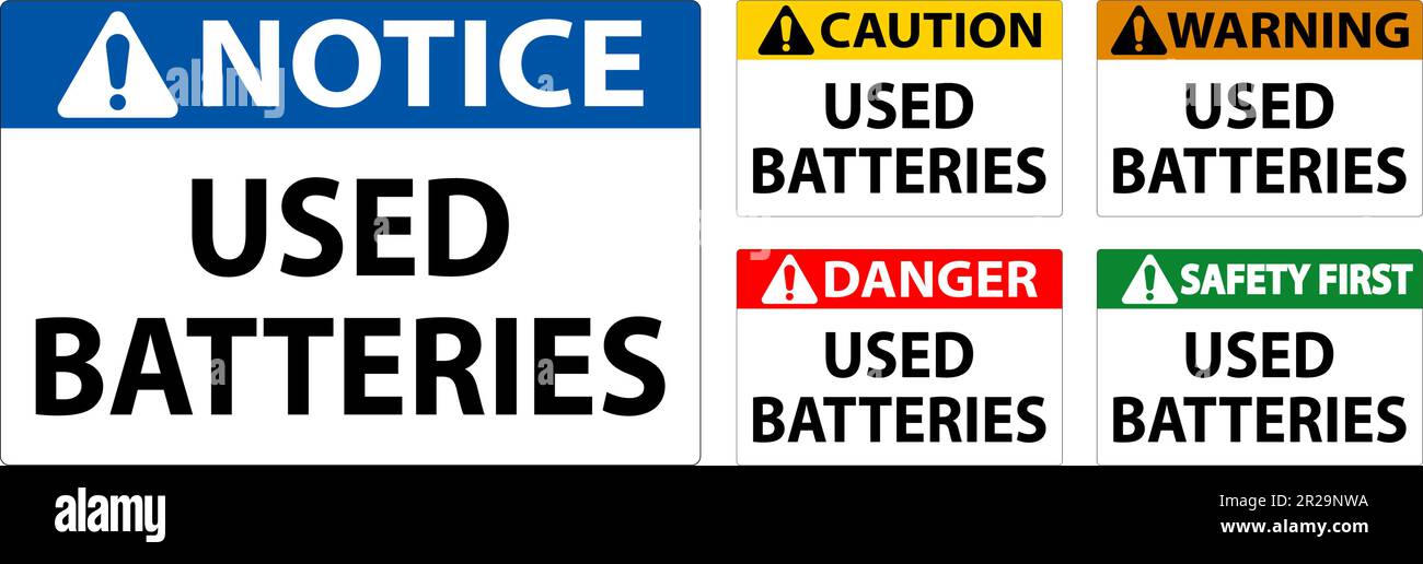 Warnschild „Alte Batterien“ Auf Weißem Hintergrund Stock Vektor