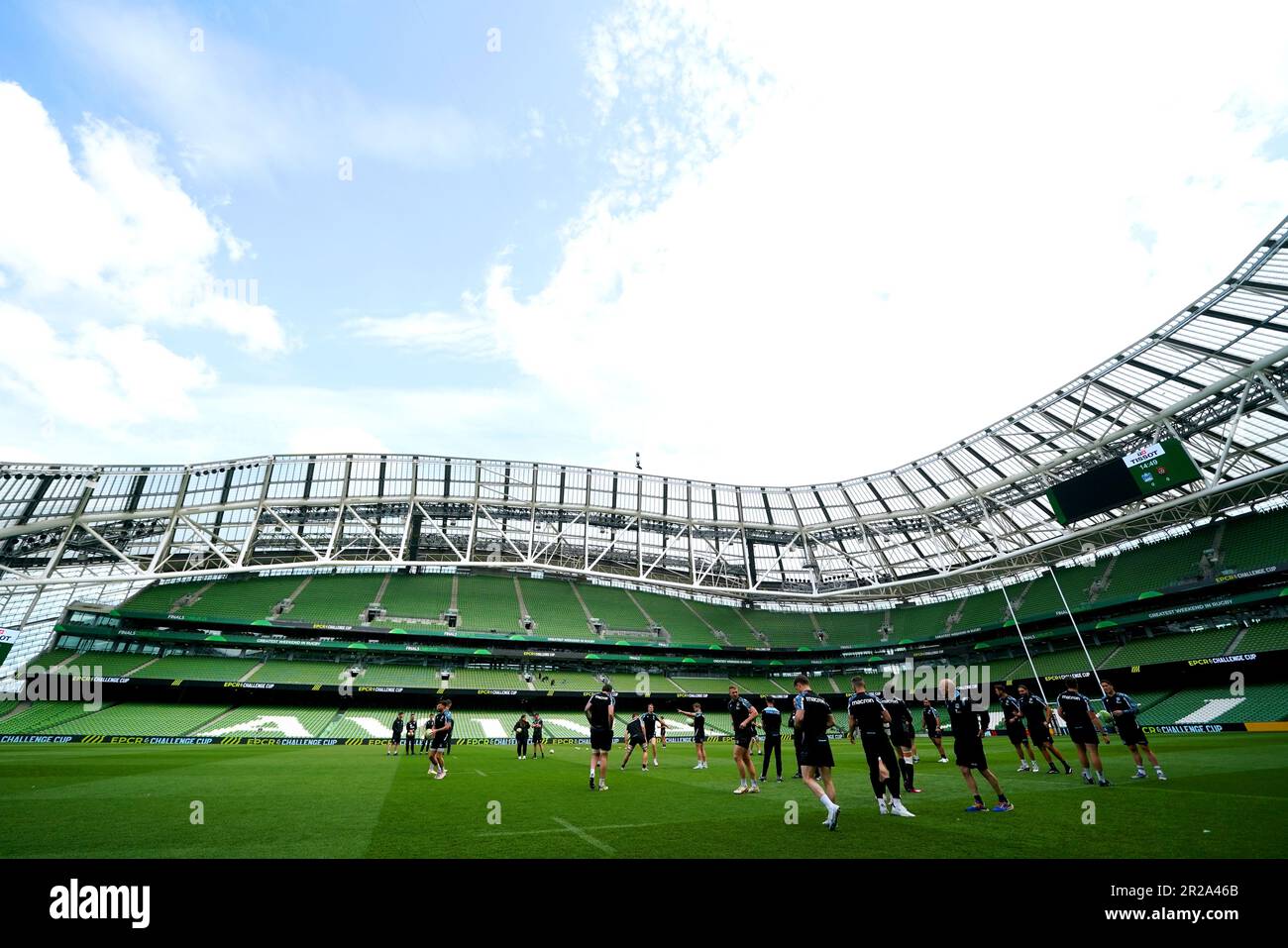 Ein allgemeiner Überblick über die Spieler der Glasgow Warriors während des Captain's Run im Aviva Stadium in Dublin, Irland. Foto: Donnerstag, 18. Mai 2023. Stockfoto